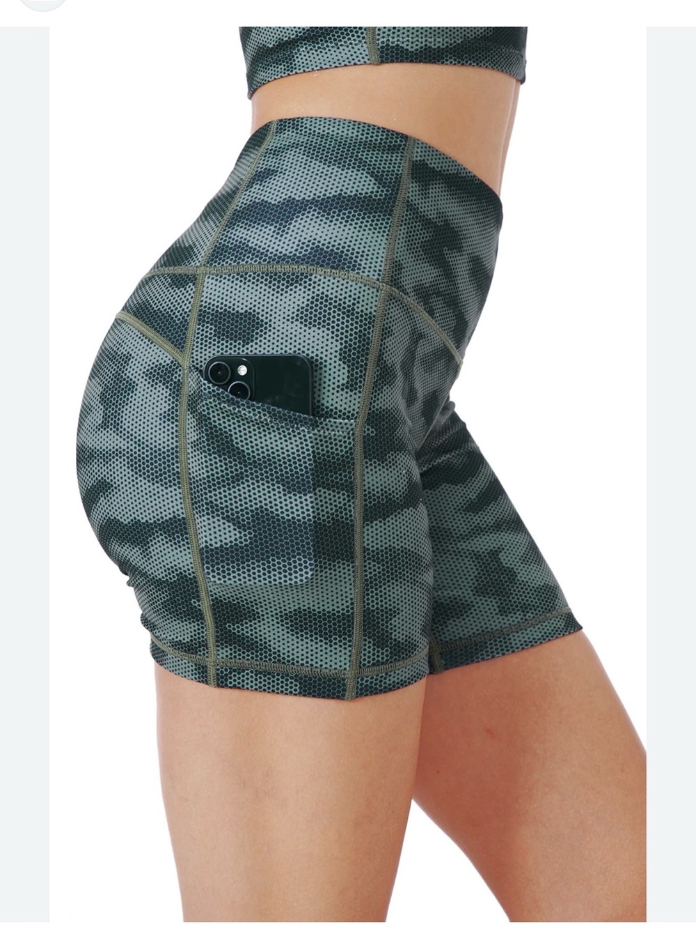 Tough Mode Women's High Rise 5" Athletic Shorts - green camouflage